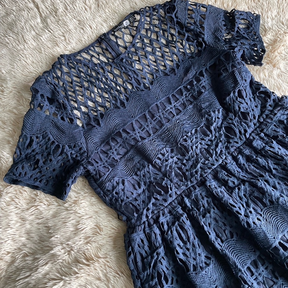 Boohoo Navy Crochet Midi Dress - Picture 6 of 7